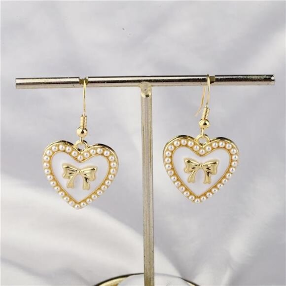 ENSIANTH Coquette Bow Earrings – Pearl Heart Girly Jewelry for Girls - Picture 1 of 4